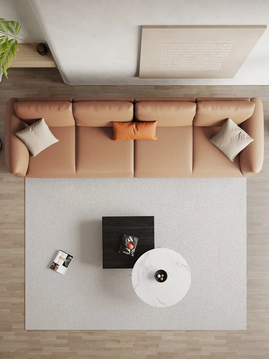 Luxurious Italian light luxury leather sofa head layer cowhide straight row large apartment living room modern minimalist three-