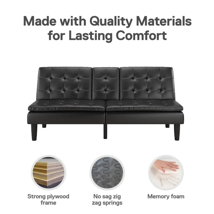 2024 New Memory Foam Futon Modern Sofa Couch with Cupholder and USB, Black Faux Leather