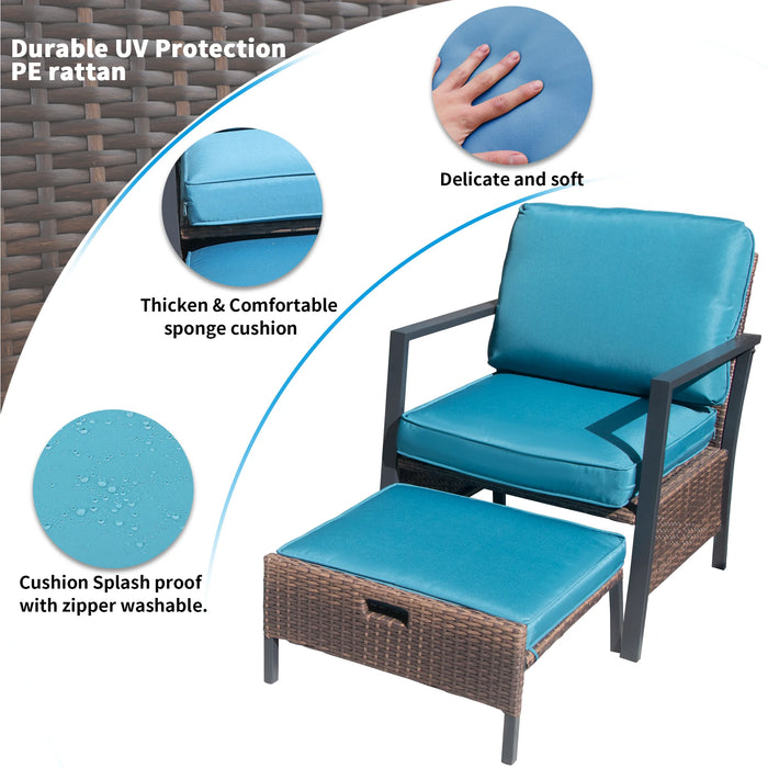 5 PCS Luxury Patio Conversation Set W/Ottoman Outdoor Wicker Rattan Furniture Set Comfortable Lounge Chair+Glass Top Side Table
