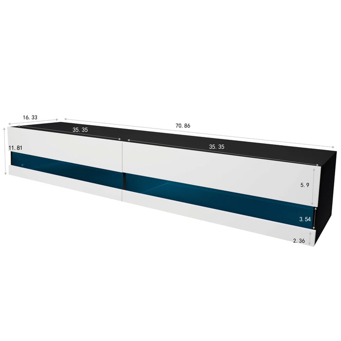 180CM Wall Mounted Floating TV Stand Fit up to 80" TV Screen Fashion TV Cabinet with 20 Color LEDs White/Black/Grey[US-W]