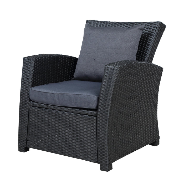 Outdoor Patio Furniture Set 4-Piece Conversation Set Black Wicker Furniture Sofa Set with Dark Grey Cushions[US-Stock]