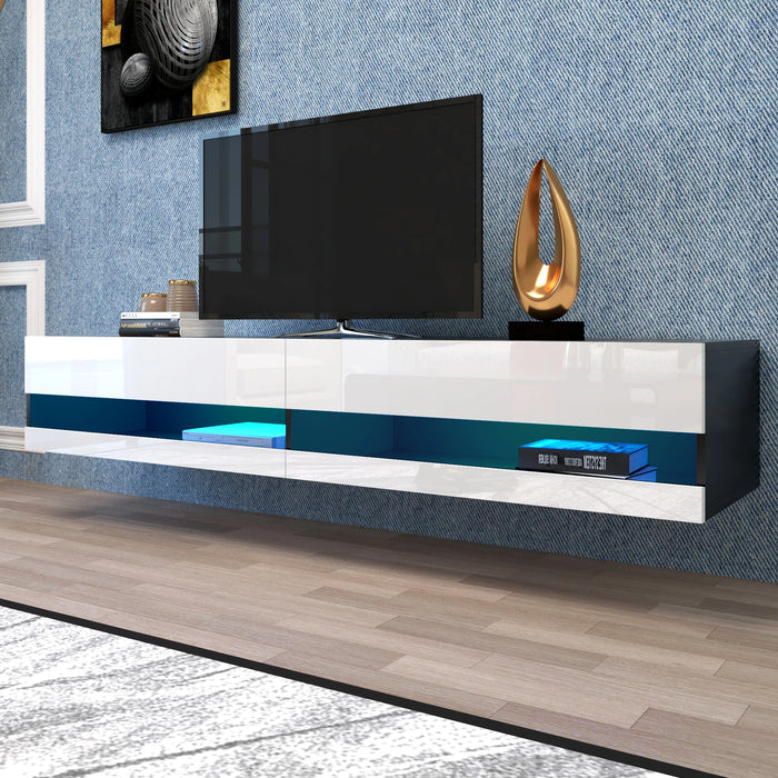 180CM Wall Mounted Floating TV Stand Fit up to 80" TV Screen Fashion TV Cabinet with 20 Color LEDs White/Black/Grey[US-W]