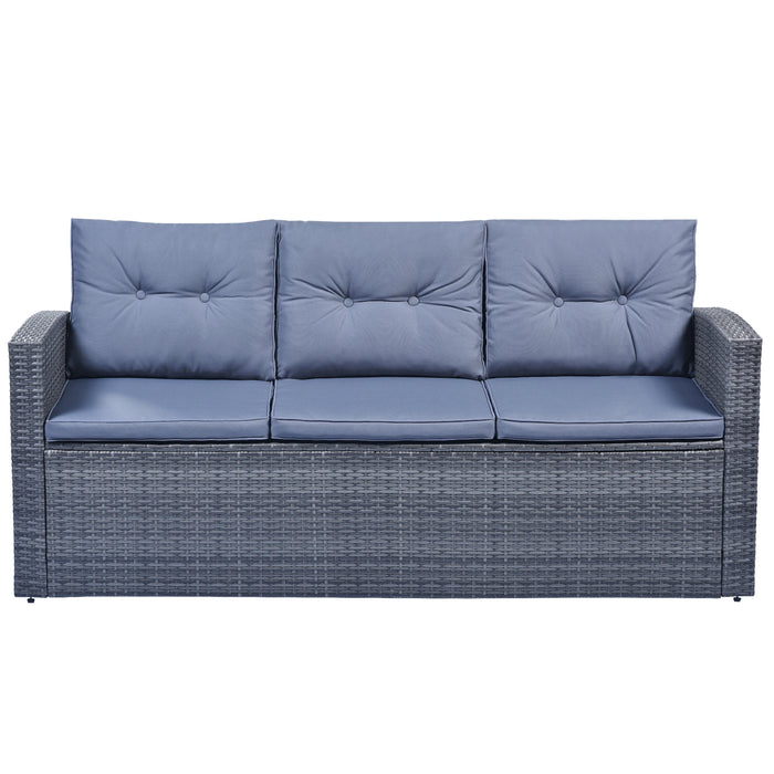 6Pcs All-Weather Wicker PE Rattan Patio Outdoor Dining Conversation Sectional Set W/Coffee Table Wicker Sofas Ottomans Cushions