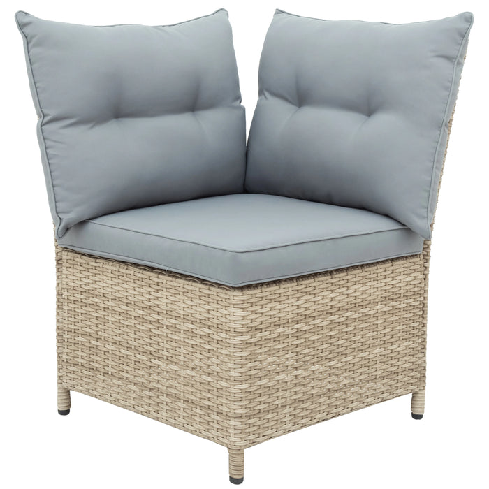 Outdoor Patio 4-Piece All Weather PE Wicker Rattan Sofa Set with Adjustable Backs for Backyard Poolside Gray[US-Stock]