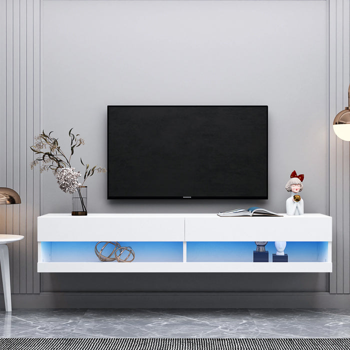 180CM Wall Mounted Floating TV Stand Fit up to 80" TV Screen Fashion TV Cabinet with 20 Color LEDs White/Black/Grey[US-W]