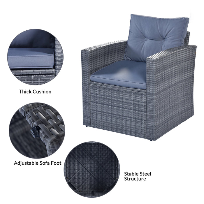 6Pcs All-Weather Wicker PE Rattan Patio Outdoor Dining Conversation Sectional Set W/Coffee Table Wicker Sofas Ottomans Cushions