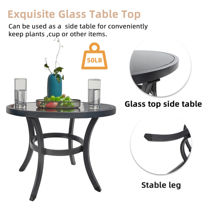 5 PCS Luxury Patio Conversation Set W/Ottoman Outdoor Wicker Rattan Furniture Set Comfortable Lounge Chair+Glass Top Side Table