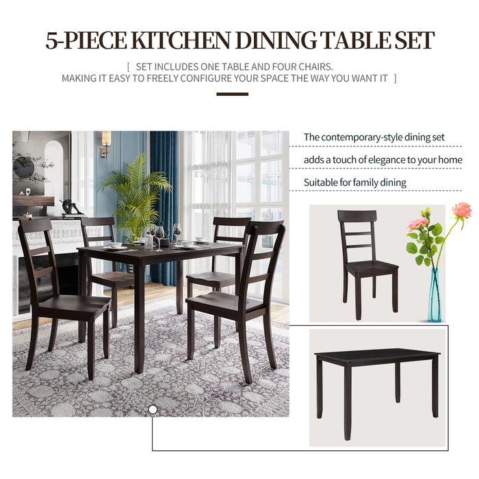 5-Piece Kitchen Dining Table Set 1 Wood Table + 4 Chairs Set for Dining Room Espresso/Gray[US-W]