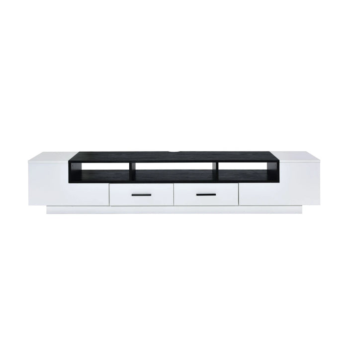 70 Inch Armour TV Stand White&Black TV Cabinet With Open Shelf[US-W]