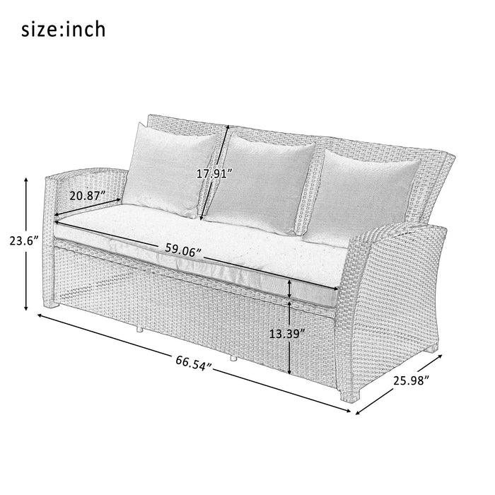 Outdoor Patio Furniture Set 4-Piece Conversation Set Black Wicker Furniture Sofa Set with Dark Grey Cushions[US-Stock]