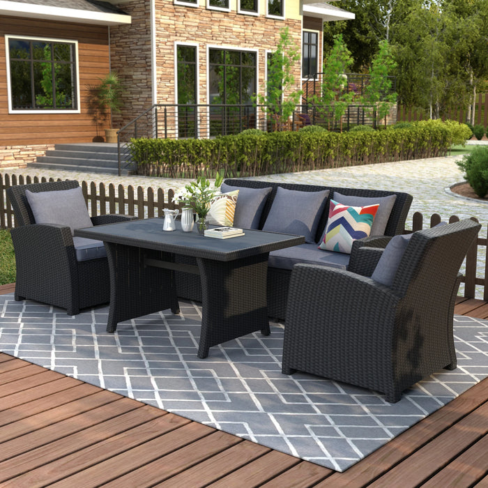 Outdoor Patio Furniture Set 4-Piece Conversation Set Black Wicker Furniture Sofa Set with Dark Grey Cushions[US-Stock]