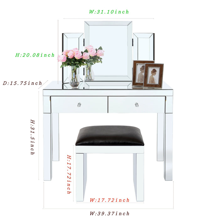 W31"xH20" 3 Part Mirror Matching W39.5"xD15.7"xH31.5" Double Draw Dresser&W17.7" Leather Chair[US-Stock]